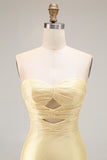 Sparkly Yellow Mermaid Beaded Keyhole Long Prom Dress with Slit