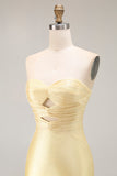Sparkly Yellow Mermaid Beaded Keyhole Long Prom Dress with Slit