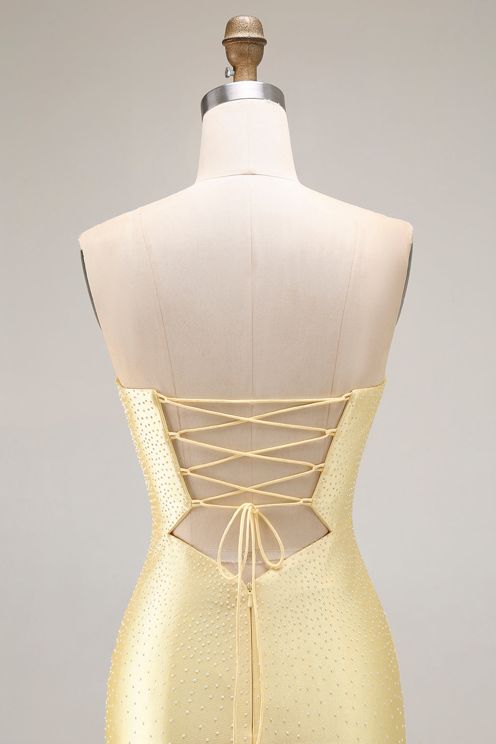 Sparkly Yellow Mermaid Beaded Keyhole Long Prom Dress with Slit