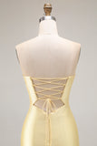 Sparkly Yellow Mermaid Beaded Keyhole Long Prom Dress with Slit
