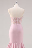 Blush Mermaid Ruffled Prom Dress with Lace