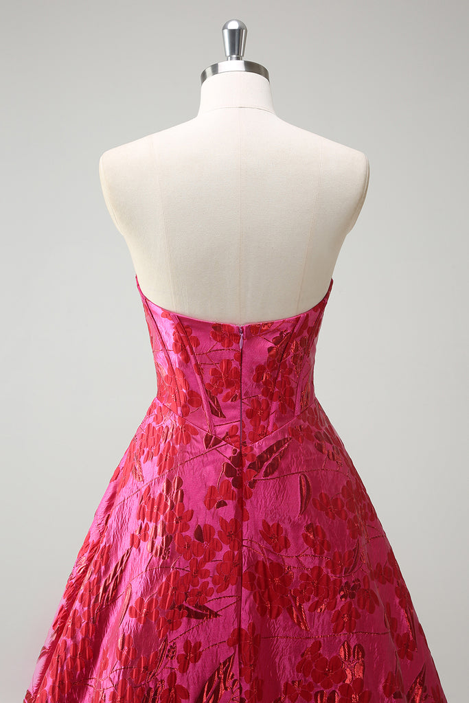 Fuchsia Strapless A Line Prom Dress With Slit