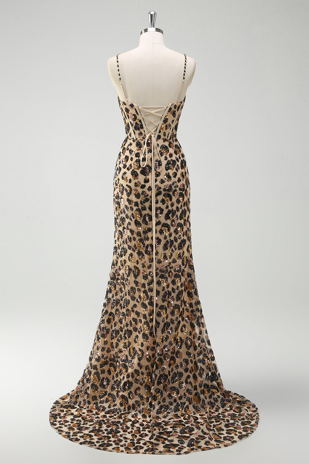 Zapakasa Women Sparkly Kahki Leopard Mermaid Long Prom Dress with Slit Sequins Spaghetti Straps Lace Up Back Holiday Party Dress Zapakasa Women Sparkly Kahki Leopard Mermaid Long Prom Dress with Slit Sequins Spaghetti Straps Lace Up Back Holiday Party Dress