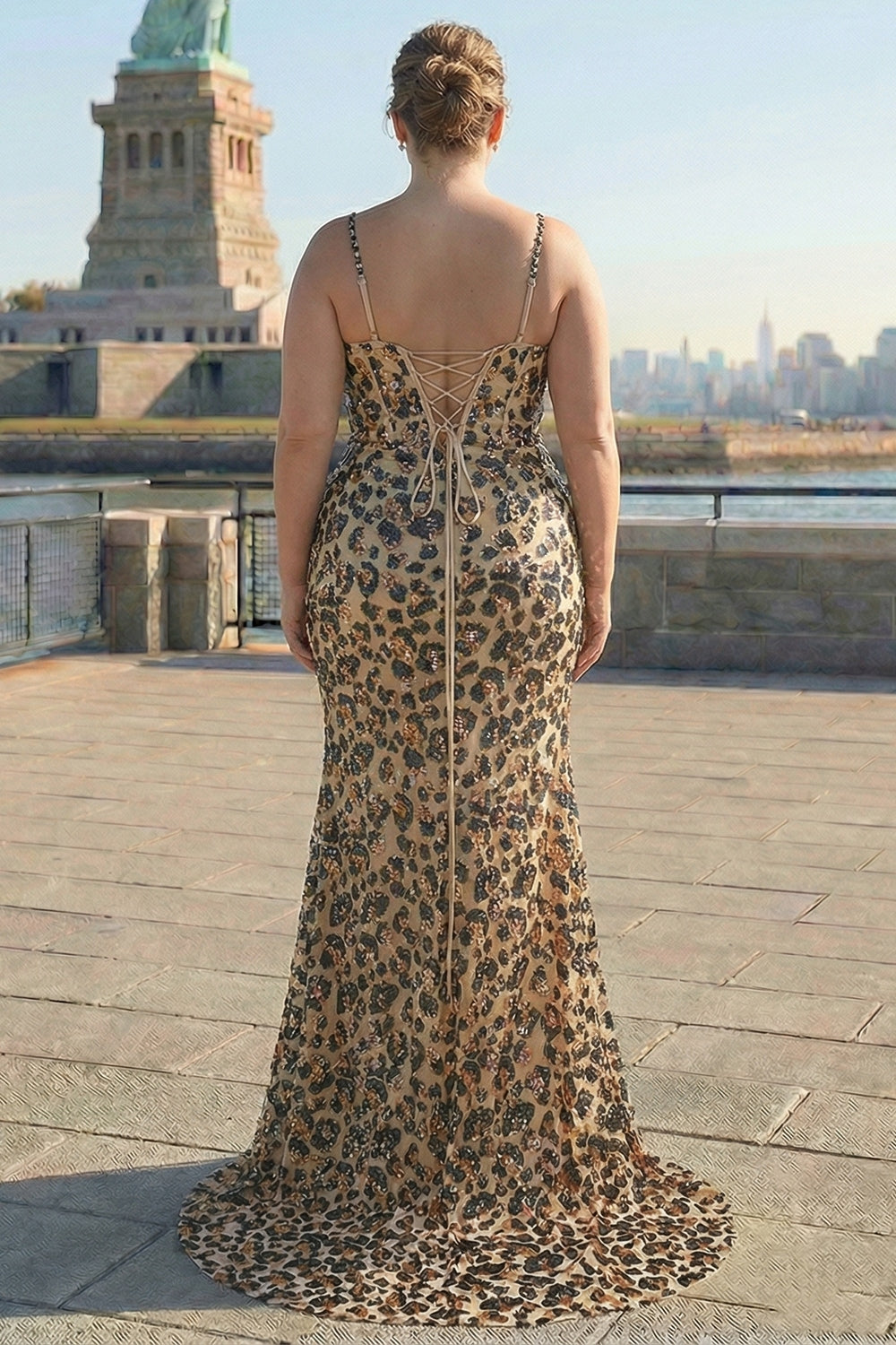 Zapakasa Women Sparkly Kahki Leopard Mermaid Long Prom Dress with Slit Sequins Spaghetti Straps Lace Up Back Holiday Party Dress Zapakasa Women Sparkly Kahki Leopard Mermaid Long Prom Dress with Slit Sequins Spaghetti Straps Lace Up Back Holiday Party Dress