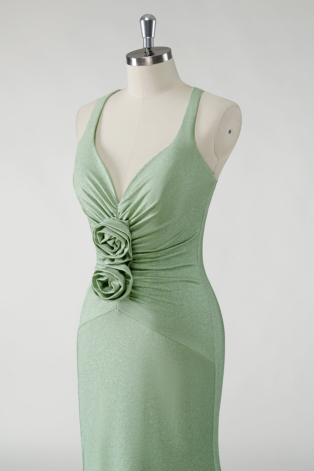 Sparkly Green Mermaid Long Prom Dress with 3D Flowers