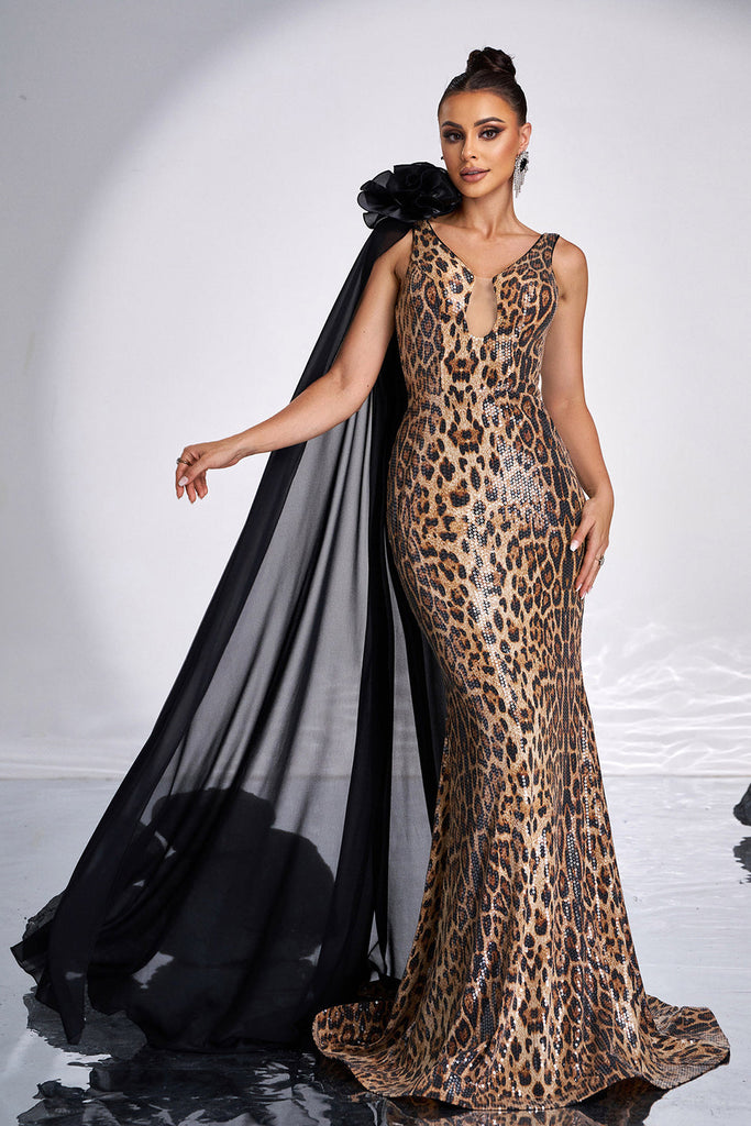 Tiffany Designs Jersey Mermaid Prom Dress 46071 Leopard/Nude main image 1
