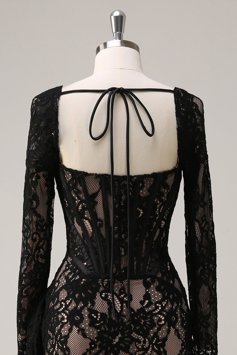Black Sheath Corset Short Prom Dress with Long Sleeves