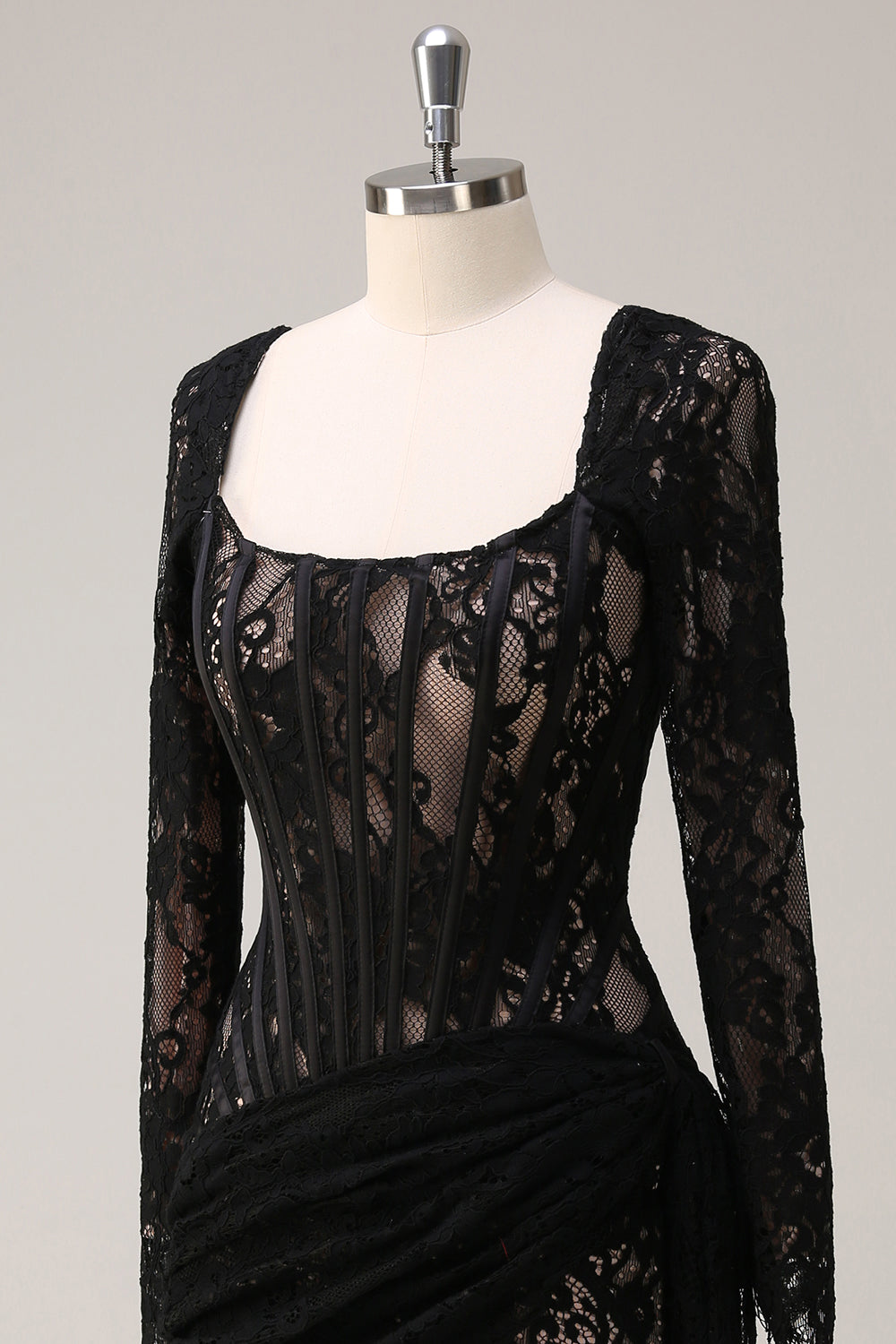 Black Sheath Corset Short Prom Dress with Long Sleeves