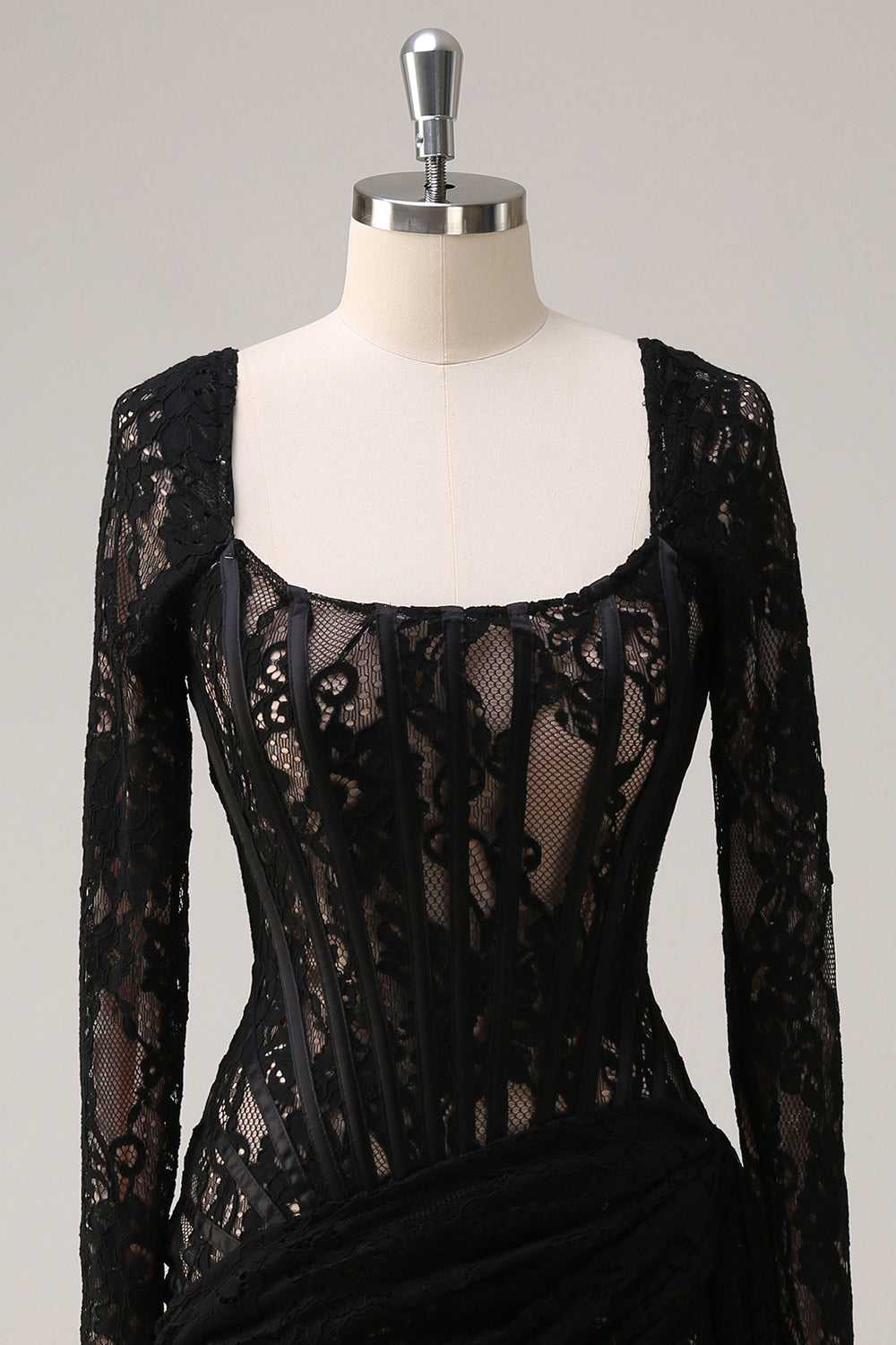 Black Sheath Corset Short Prom Dress with Long Sleeves