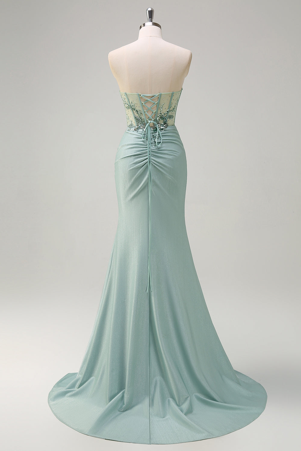 Sparkly Navy Mermaid Sequins Corset Long Prom Dress with Slit