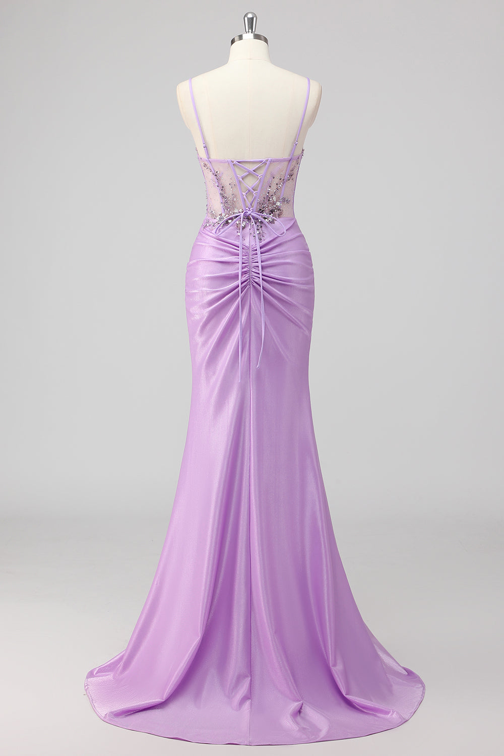 Sparkly Navy Mermaid Sequins Corset Long Prom Dress with Slit