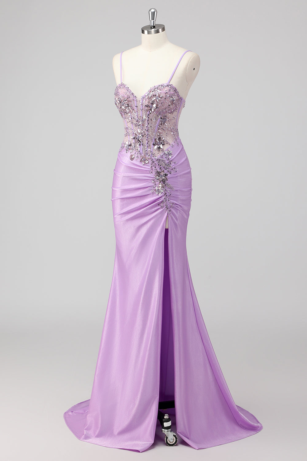 Sparkly Navy Mermaid Sequins Corset Long Prom Dress with Slit