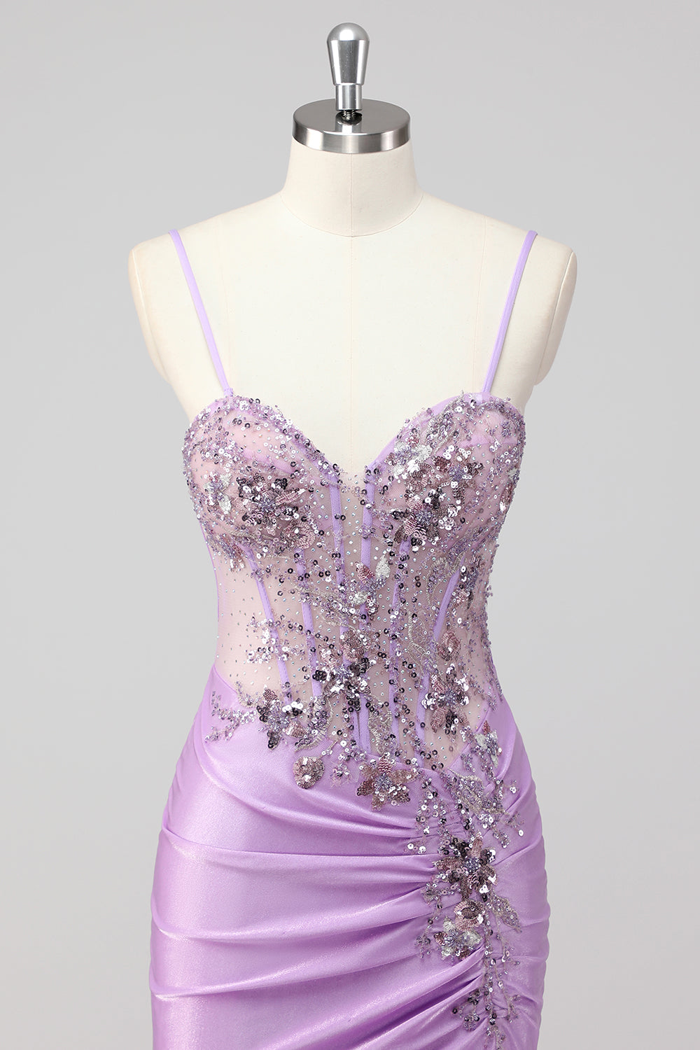 Sparkly Navy Mermaid Sequins Corset Long Prom Dress with Slit