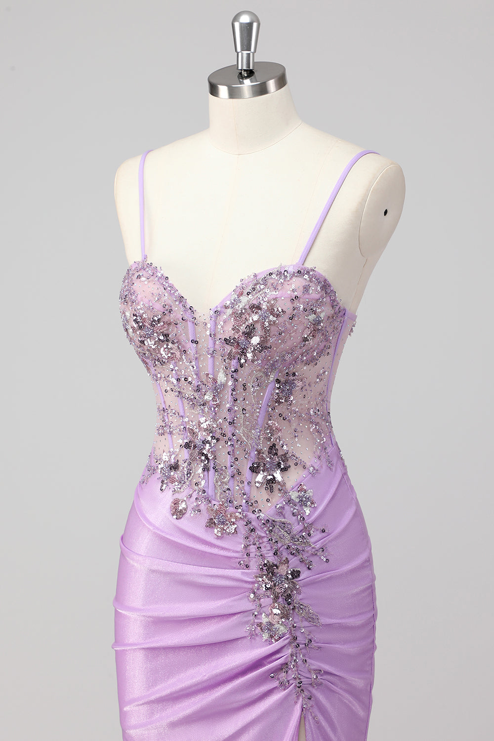 Sparkly Navy Mermaid Sequins Corset Long Prom Dress with Slit