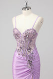 Sparkly Navy Mermaid Sequins Corset Long Prom Dress with Slit