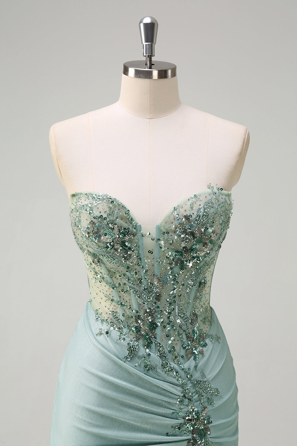 Sparkly Navy Mermaid Sequins Corset Long Prom Dress with Slit