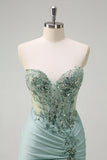 Sparkly Navy Mermaid Sequins Corset Long Prom Dress with Slit
