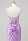 Sparkly Purple Mermaid Corset Sequin Long Prom Dress