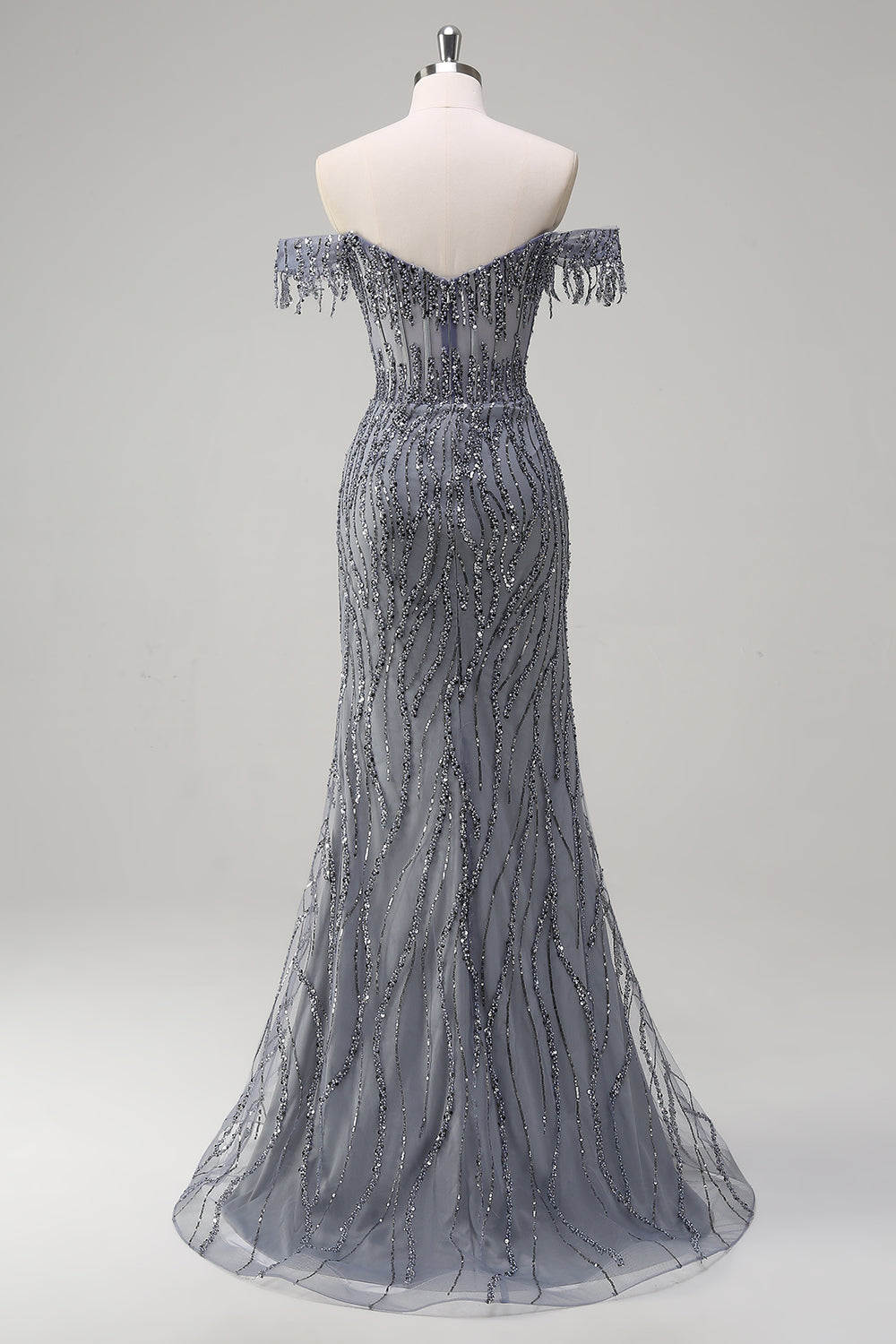 Dusty Rose Sequined Mermaid Off the Shoulder Prom Dress with Slit