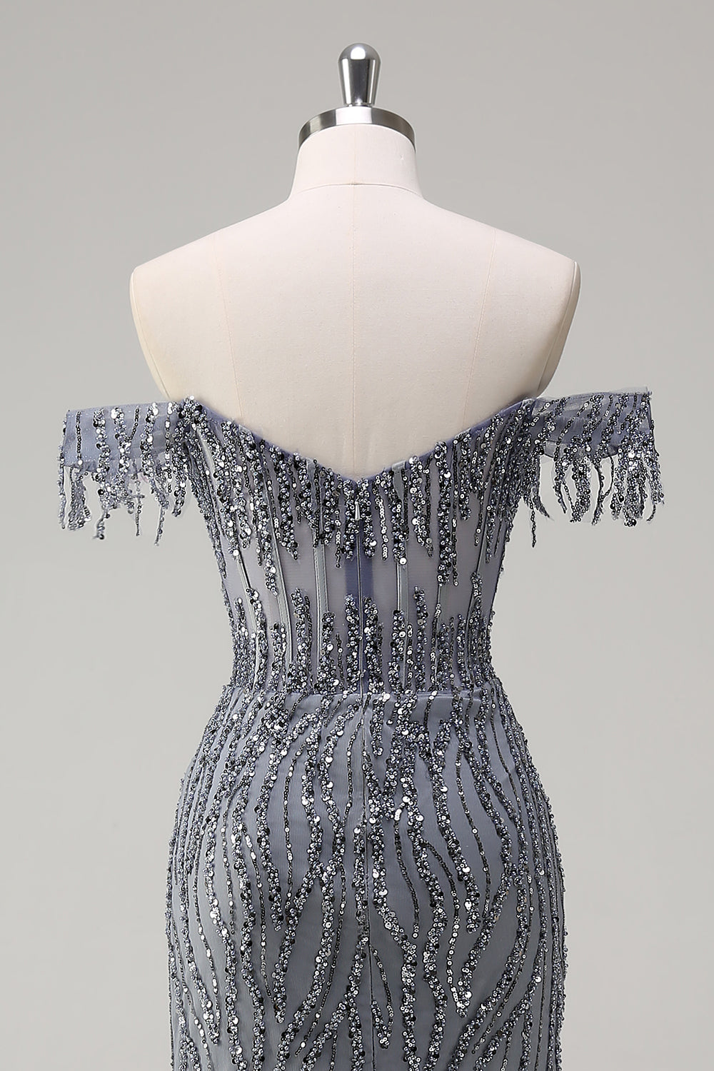 Dusty Rose Sequined Mermaid Off the Shoulder Prom Dress with Slit