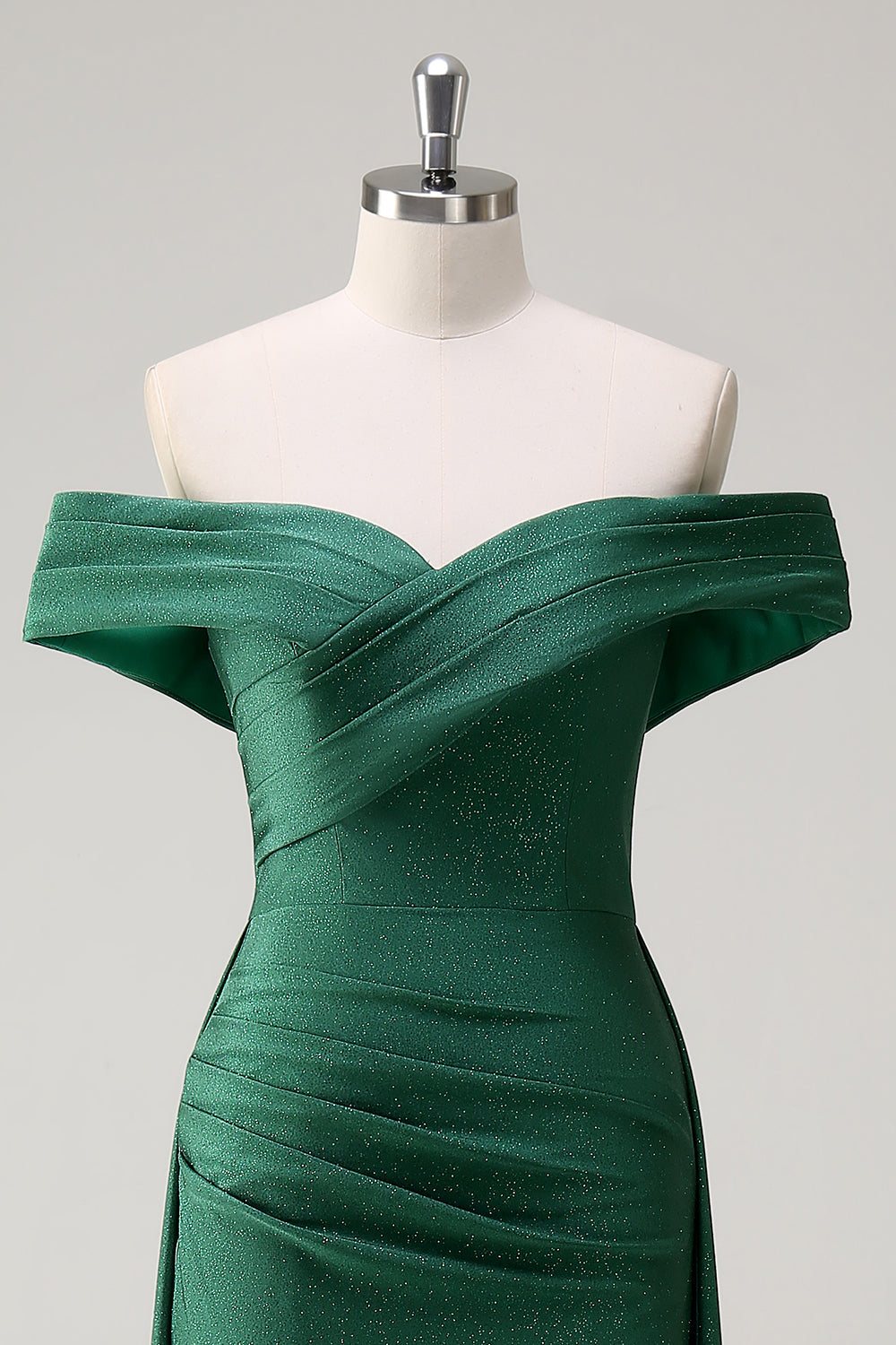 Glitter Dark Green Off the Shoulder Mermaid Prom Dress