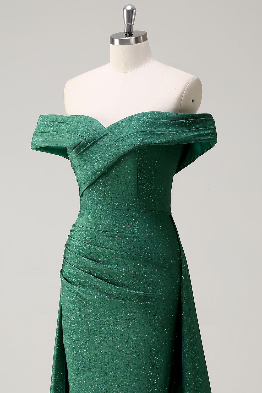Glitter Dark Green Off the Shoulder Mermaid Prom Dress