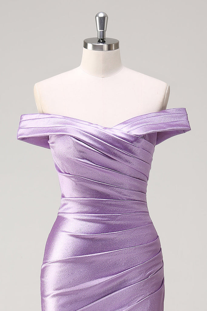 Shiny Lilac Mermaid Off The Shoulder Sequin Without Sleeves Long Prom Dress, Evening Dress C6448