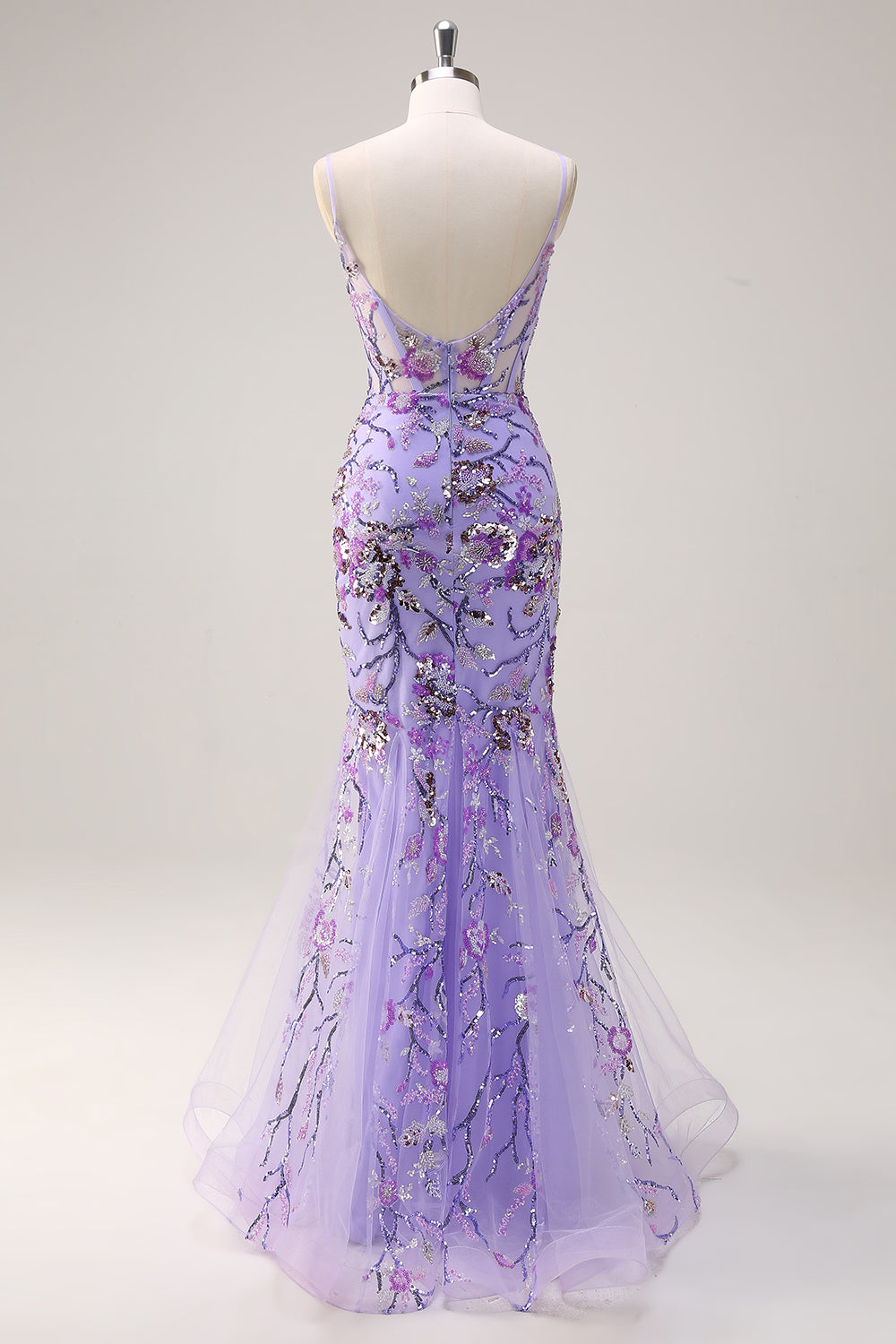Sparkly Purple Mermaid Beaded Corset Long Prom Dress