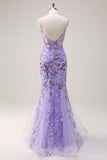 Sparkly Purple Mermaid Beaded Corset Long Prom Dress