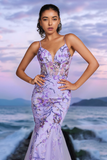 Sparkly Purple Mermaid Beaded Corset Long Prom Dress
