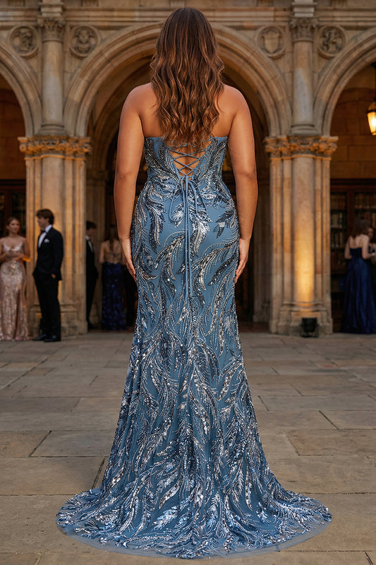 Plus Size Sparkly Twilight Mermaid Sequins Beaded Spaghetti Straps Long Prom Dress