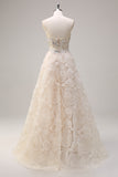 Shallow Champagne Floral Sequined Sweetheart A-Line Long Prom Dress