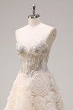 Shallow Champagne Floral Sequined Sweetheart A-Line Long Prom Dress