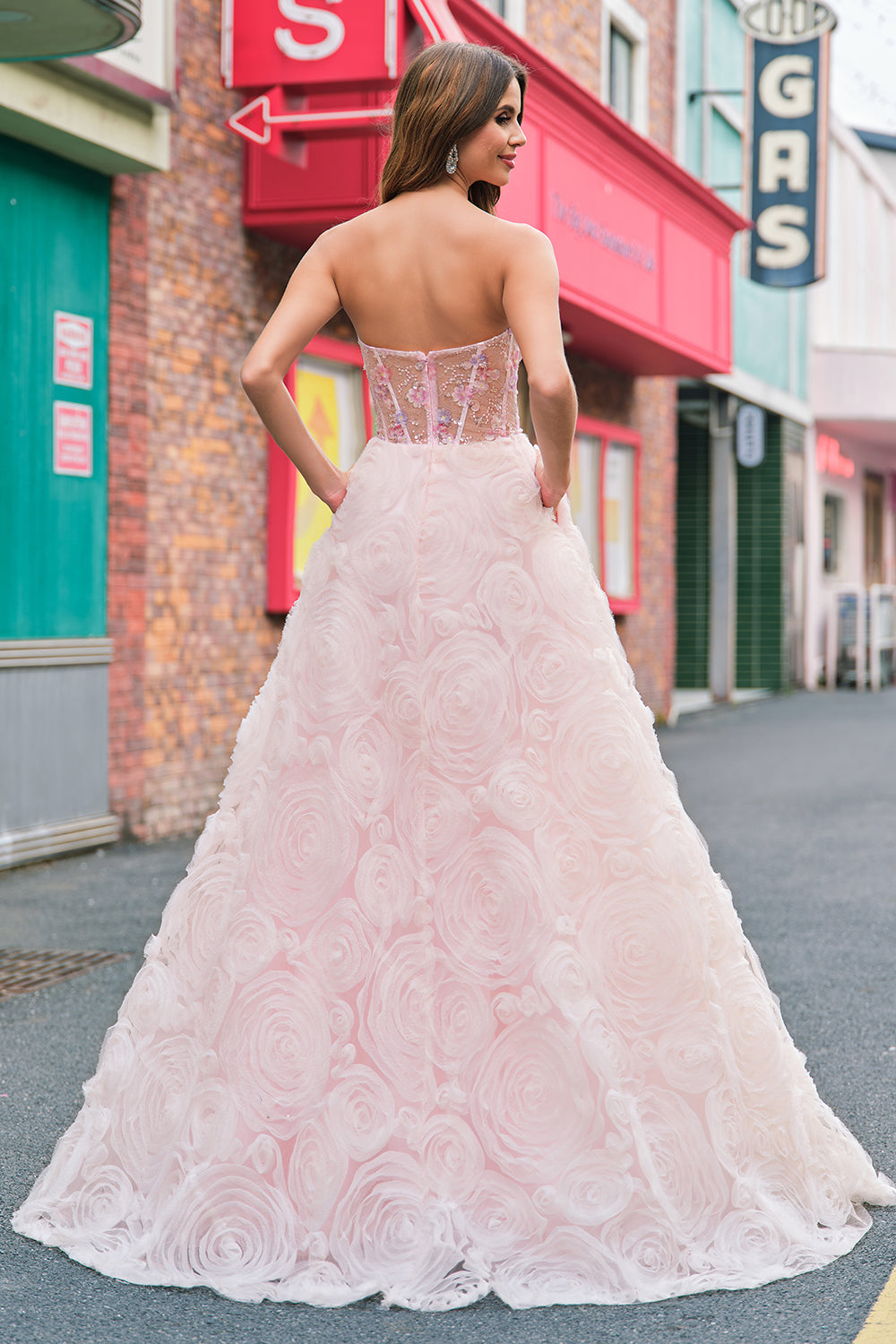 ZAPAKASA Women Sparkly Pink Long Prom Dress With Sequins Princess Strapless Corset Floral Evening Dress ZAPAKASA Women Sparkly Pink Long Prom Dress With Sequins Princess Strapless Corset Floral Evening Dress