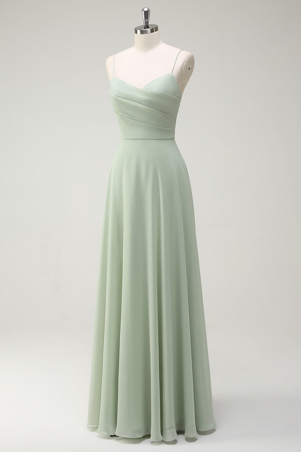 ZAPAKASA Women Dusty Sage Chiffon Spaghetti Straps Long Bridesmaid Dress A-Line Wedding Guest Dress ZAPAKASA Women Dusty Sage Chiffon Spaghetti Straps Long Bridesmaid Dress A-Line Wedding Guest Dress