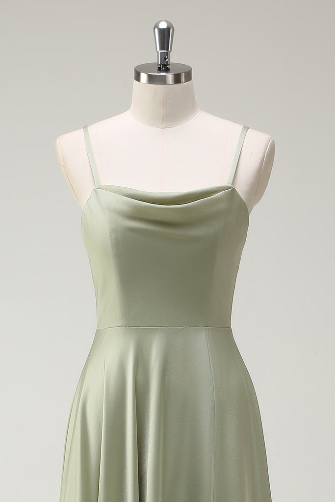Dusty Rose A-Line Spaghetti Strap Matte Satin Dress main image 0