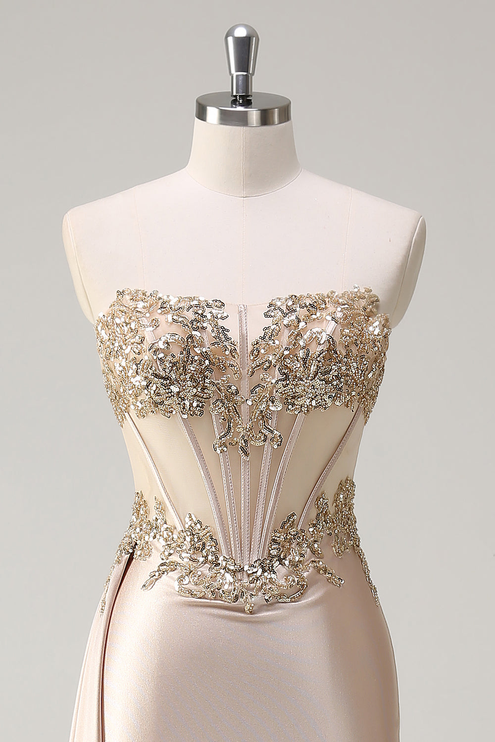 Zapaka Women Champagne Mermaid Satin Prom Dress with Sequins Strapless Corset Side Cape Formal Dress, Champagne / US18W Zapaka Women Champagne Mermaid Satin Prom Dress with Sequins Strapless Corset Side Cape Formal Dress, Champagne / US18W