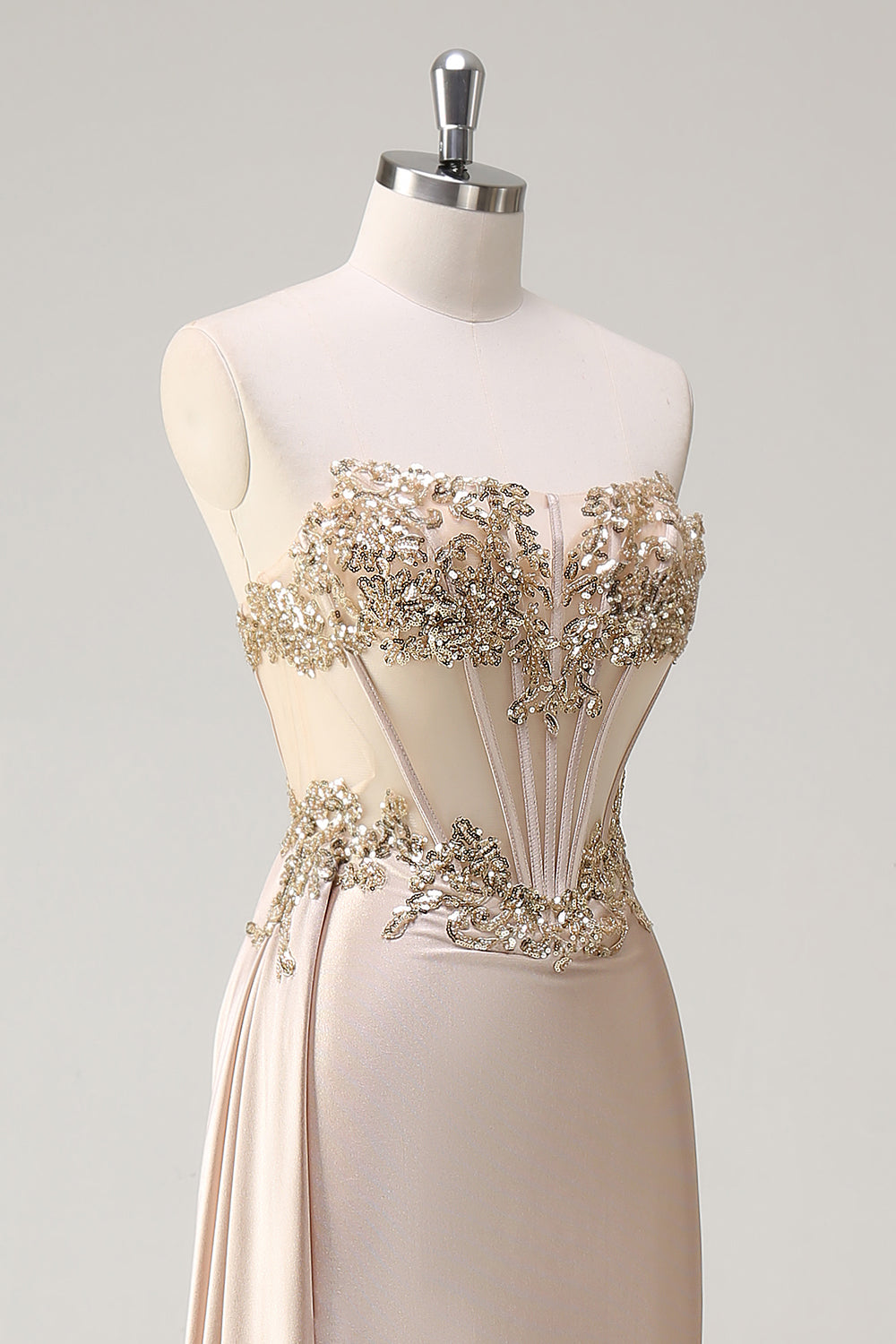 Zapakasa Women Champagne Mermaid Satin Prom Dress with Sequins Strapless Corset Side Cape Formal Dress Zapakasa Women Champagne Mermaid Satin Prom Dress with Sequins Strapless Corset Side Cape Formal Dress
