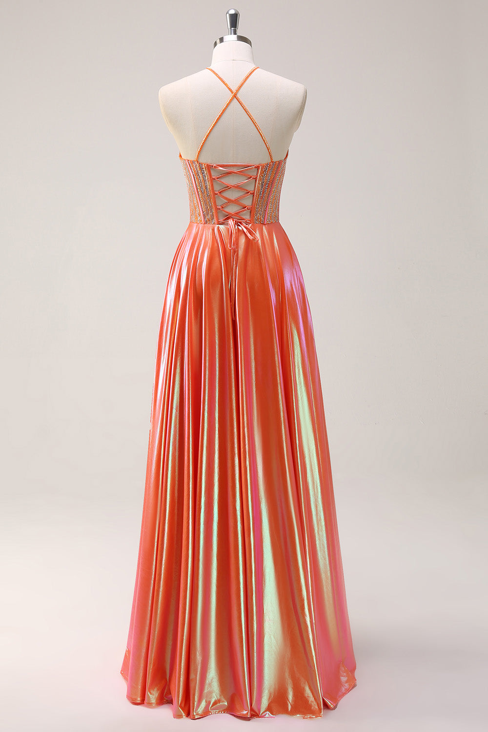 Zapakasa Women Sparkly Orange Prom Dress with Beading A-Line Halter Beaded Metallic Long Evening Dress with Lace Up Back Zapakasa Women Sparkly Orange Prom Dress with Beading A-Line Halter Beaded Metallic Long Evening Dress with Lace Up Back