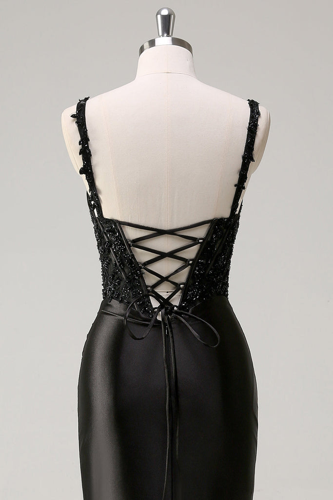Niulatu Sheath Spaghetti Straps Black Knee Length Prom Dresses Birthday Outfits SD589 main image 0