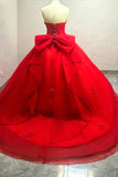 Glitter Sweetheart Tulle Appliqued Red Quinceanera Dress with Train