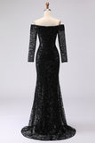 Black Mermaid Off The Shoulder Mesh And Lace Formal Dress