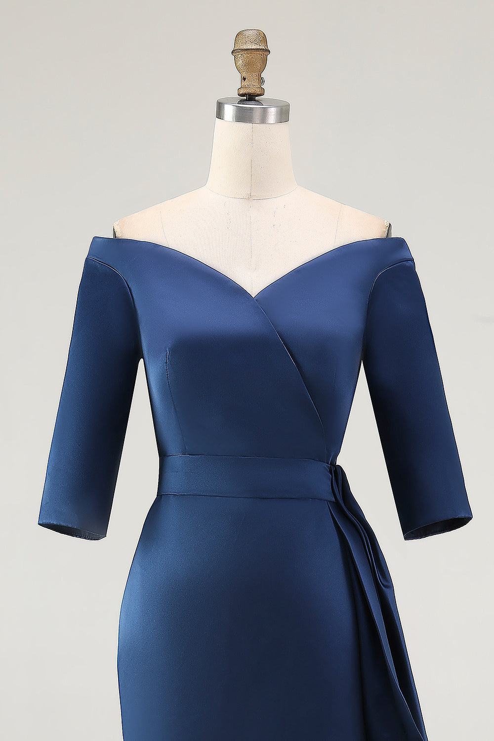 Navy Off the Shoulder Mermaid Long Mother of The Bride Dress with Sleeves