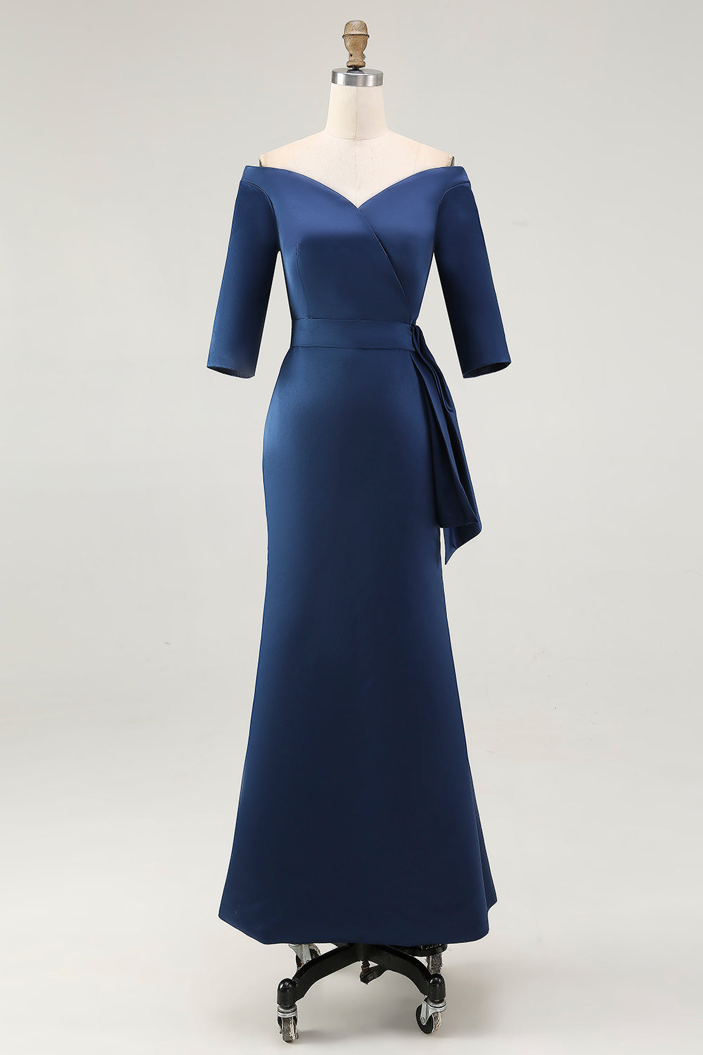 ZAPAKASA Women Navy Mother of The Bride Dress Mermaid Strapless Half Sleeves Wedding Guest Dress
