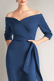 Navy Mermaid Off the Shoulder Long Mother of The Bride Dress