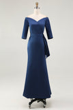 Navy Mermaid Off the Shoulder Long Mother of The Bride Dress