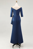 Navy Mermaid Off the Shoulder Long Mother of The Bride Dress