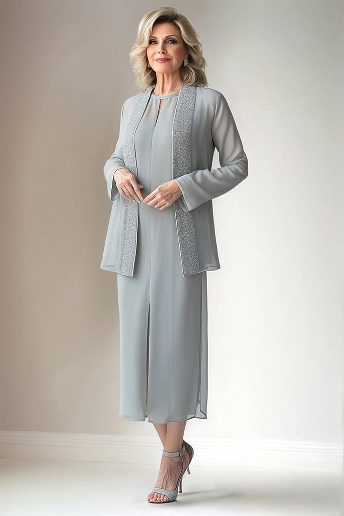 ZAPAKASA Women Light Grey Mother of The Bride Dress 2 Piece Suits