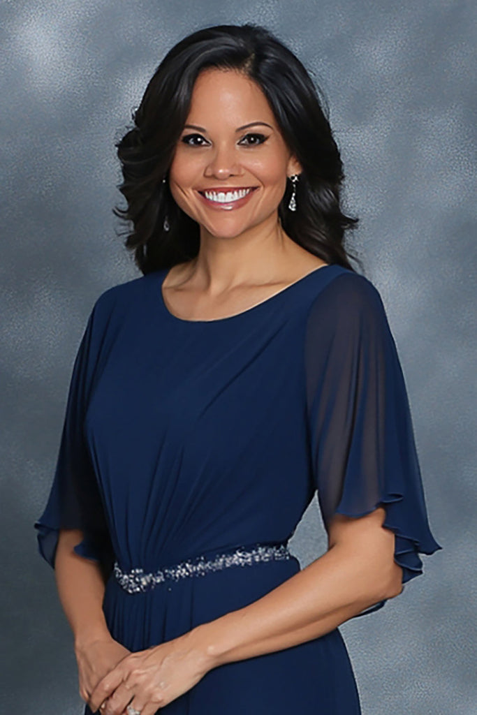 Zapakasa Women Navy Mother of the Bride Dress with Short Sleeves Round ...