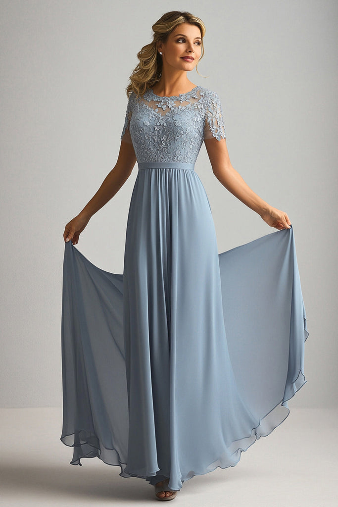 Cicinia Dusty Blue Mother Of The Bride Dress With Jacket Long Chiffon Lace A-line Tea Length Classy main image 1